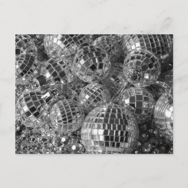 Shiny Disco Ball Ornaments Black and White Photo Postcard (Front)