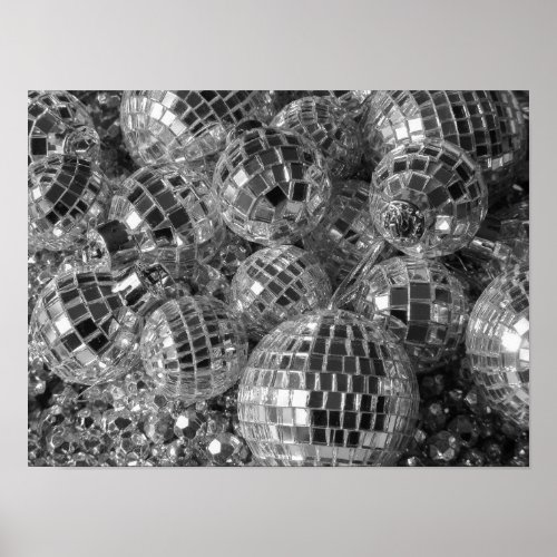 Shiny Disco Ball Ornaments Black and White Photo Poster
