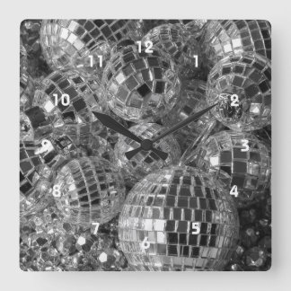 Shiny Disco Ball Ornaments Black and White Photo Square Wall Clock