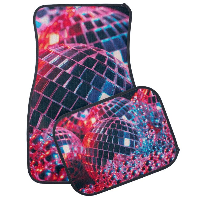 Shiny disco party background with mirror balls ref car floor mat (Set)