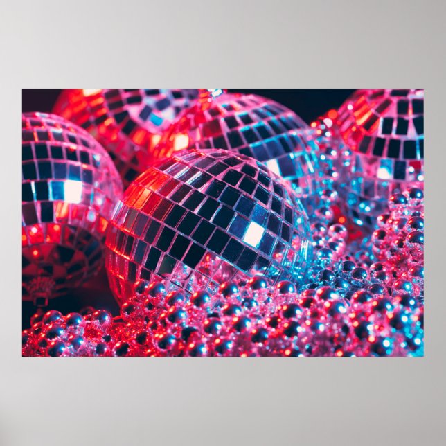 Shiny disco party background with mirror balls ref poster (Front)