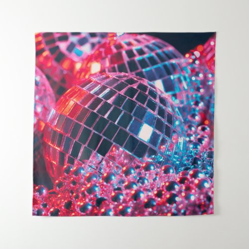 Shiny disco party background with mirror balls ref tapestry