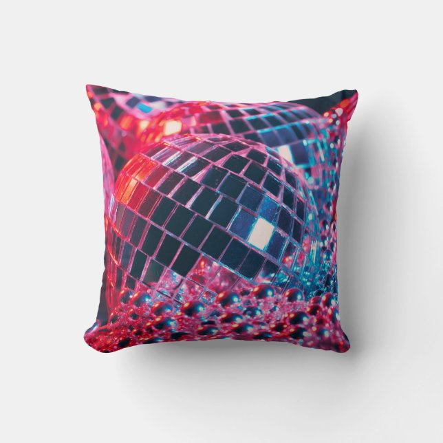 Shiny disco party background with mirror balls ref throw pillow (Front)