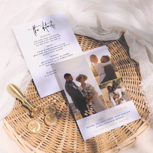 Shiny Elegant All In One QR Code 3 Photo Wedding Foil Invitation (Creator Uploaded)