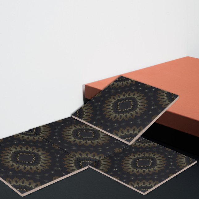 Shiny Elegant Black and Gold Medallion Ceramic Tile (Creator Uploaded)