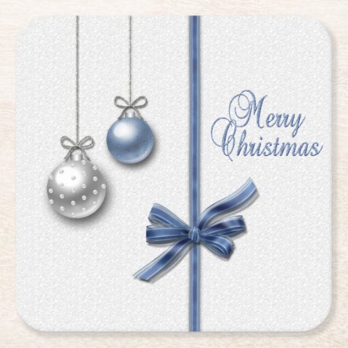 Shiny Elegant Christmas Balls Square Paper Coaster