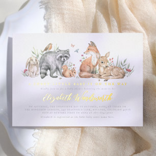 Shiny Elegant Woodland Forest Animals Baby Shower Foil Invitation