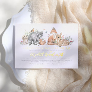Shiny Elegant Woodland Forest Animals Baby Shower Foil Invitation