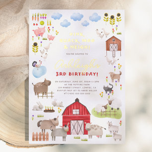 Shiny Farm Animals Barnyard Birthday Party Foil Invitation