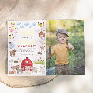 Shiny Farm Animals Bash Birthday Party Photo Foil Invitation