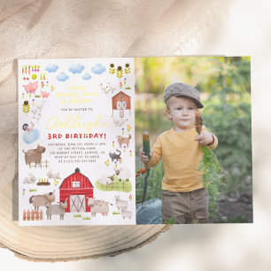 Shiny Farm Animals Bash Birthday Party Photo Foil Invitation