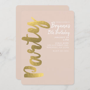 Shiny Faux Gold Foil Beige ANY AGE Birthday Party Invitation