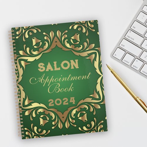 Shiny Faux Gold Ornaments on Emerald Green 2024 Planner