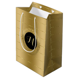 Shiny faux-gold stripes monogram medium gift bag