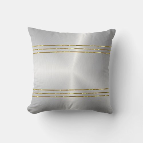 Shiny faux silver and gold metallic background throw pillow