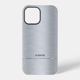Shiny faux silver brushed aluminum metallic look iPhone 12 pro case