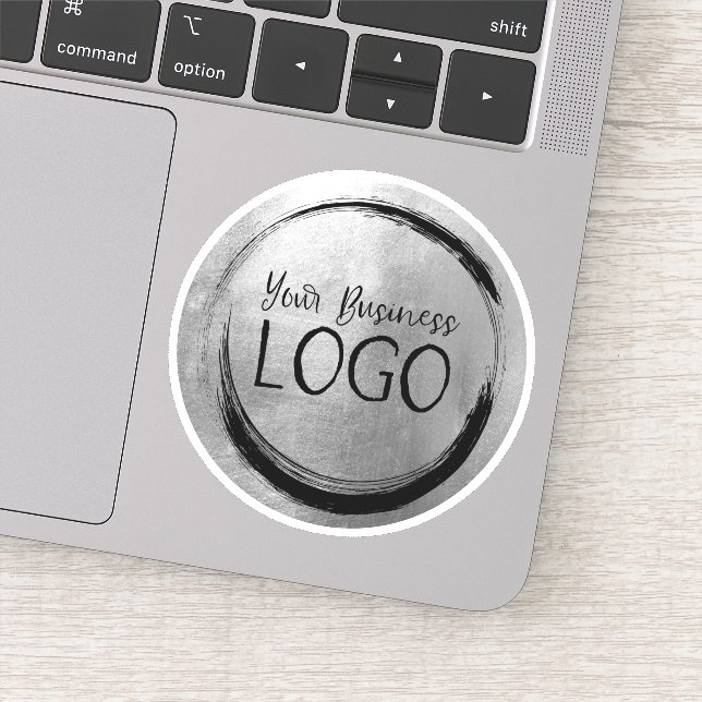 Shiny Faux Silver Grey Foil Circle Business Logo  Sticker (Detail)