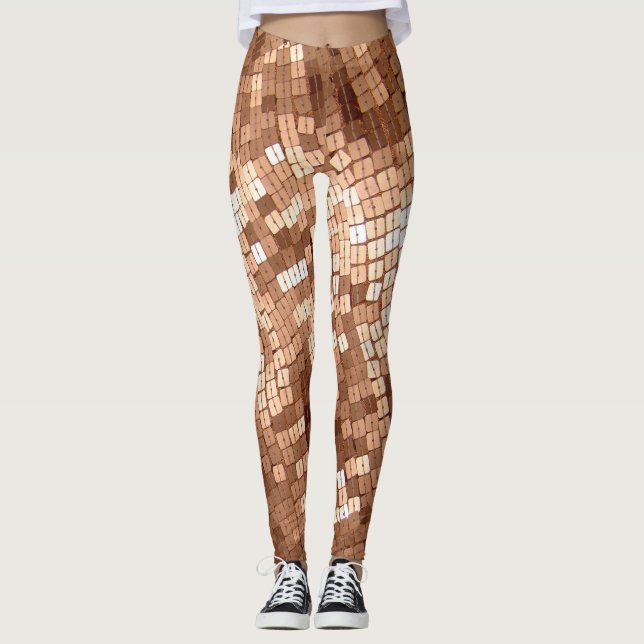 Shiny FAUX Sparkly Copper Colored Sequins Look Leggings (Front)