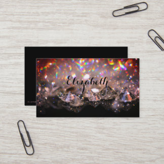 Shiny Festive Elegant Diamonds Black and Pink Business Card