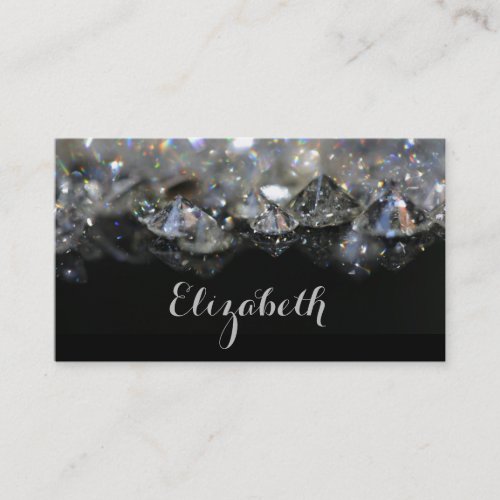 Shiny Festive Elegant Diamonds Black White Business Card