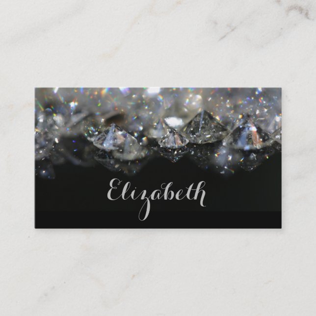 Shiny Festive Elegant Diamonds Black White Business Card (Front)