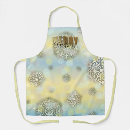 Shiny Filigree Snowflakes Gold Merry Christmas Apron