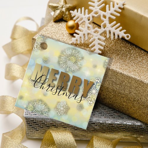 Shiny Filigree Snowflakes Gold Merry Christmas Favor Tags