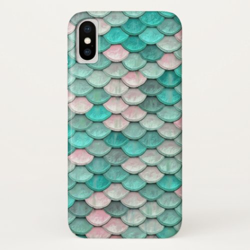 Shiny Fish Scales Effect Pattern Green Pink iPhone X Case