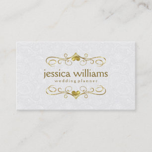 Shiny Floral Frame With Heart With White Business Card