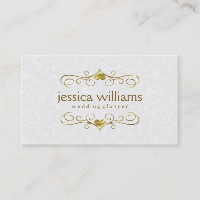Shiny Floral Frame With Heart With White Business Card (Front)