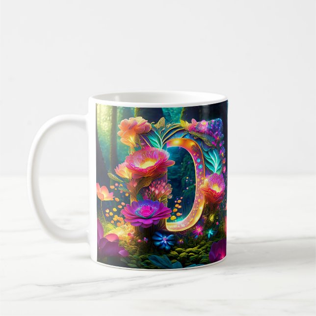 Shiny floral letter D Coffee Mug (Left)