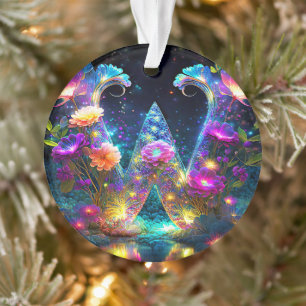 Shiny floral letter W Ornament