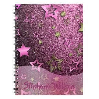Shiny Glam Chic Pink Magenta And Gold Stars Custom Notebook