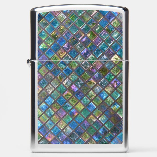 Shiny Glamorous Ceramic Tiles Aqua Zippo Lighter (Front)
