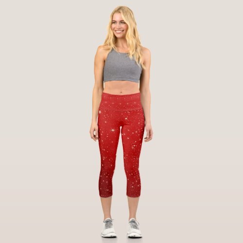 Shiny Glitter and Royal Red  Capri Leggings