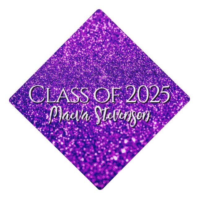 Shiny Glittered Purple Sparkling Custom Name Graduation Cap Topper (Front)