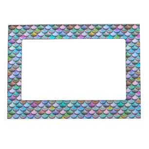 Shiny glossy pearlescent colorful mermaid scales magnetic picture frame