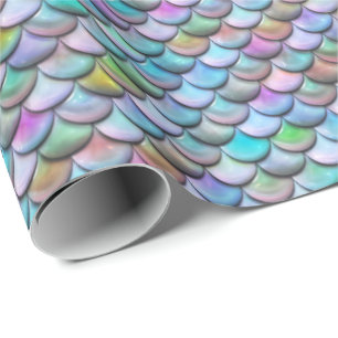Shiny glossy pearlescent colorful mermaid scales wrapping paper