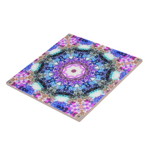 shiny glowing floral geometric fractal mandala   ceramic tile