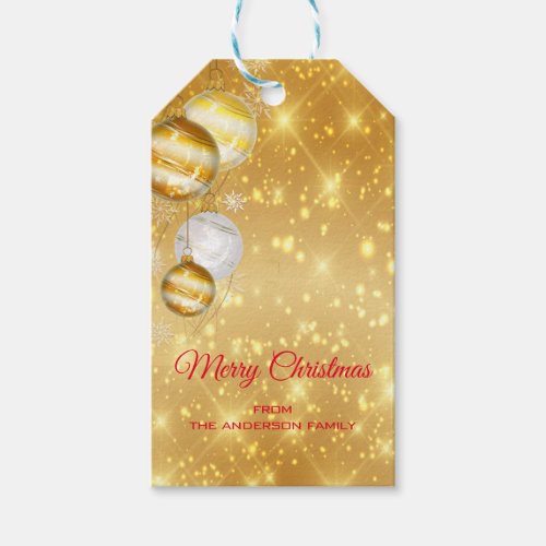 Shiny Gold And Christmas Balls Gift Tags
