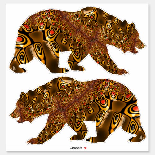 Shiny Gold and Orange Spotted Fractal Bear Set Sticker