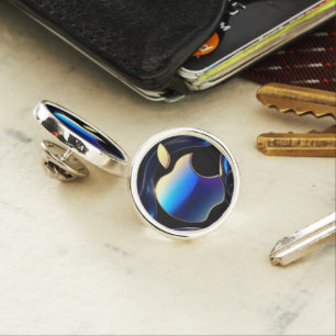 Shiny Gold Apple With Liquid Metallic Ribbons Lapel Pin