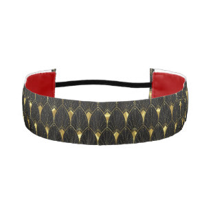 Shiny Gold Art Deco Pattern On Black Background Athletic Headband