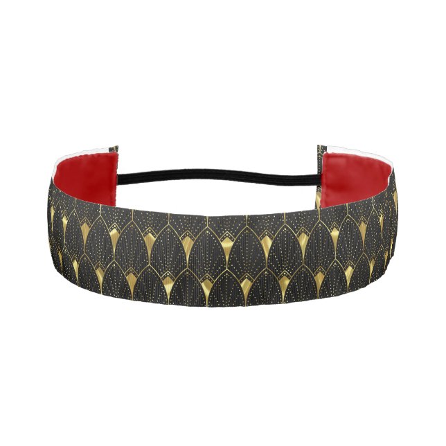 Shiny Gold Art Deco Pattern On Black Background Athletic Headband (Front)