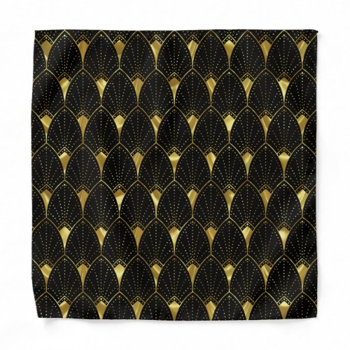 Shiny Gold Art Deco Pattern On Black Background Bandana