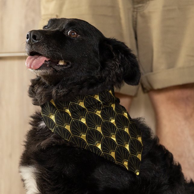Shiny Gold Art Deco Pattern On Black Background Bandana (Creator Uploaded)