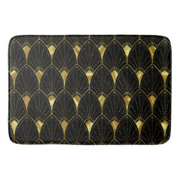 Shiny Gold Art Deco Pattern On Black Background Bath Mat