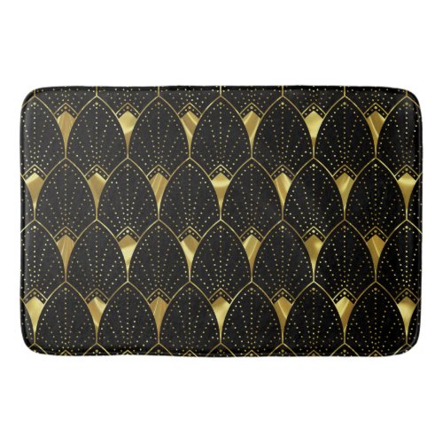 Shiny Gold Art Deco Pattern On Black Background Bath Mat