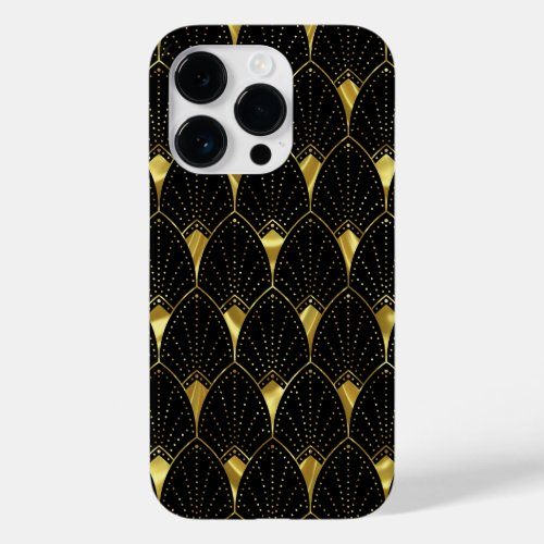 Shiny Gold Art Deco Pattern On Black Background Case_Mate iPhone 14 Pro Case