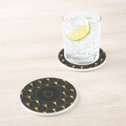 Shiny Gold Art Deco Pattern On Black Background Coaster